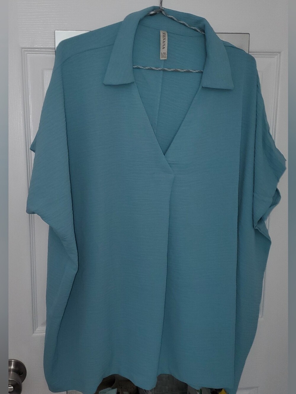 Zenana Teal V-Neck Air Flow Collared Blouse